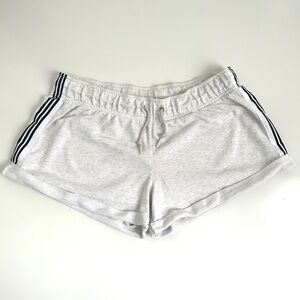 Adidas | Light Heathered Grey Women's Cuffed Shorts with Black Stripes Size L